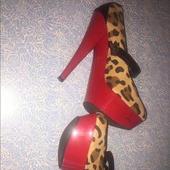 Leopard print color block platform pumps - Picture 5 of 6